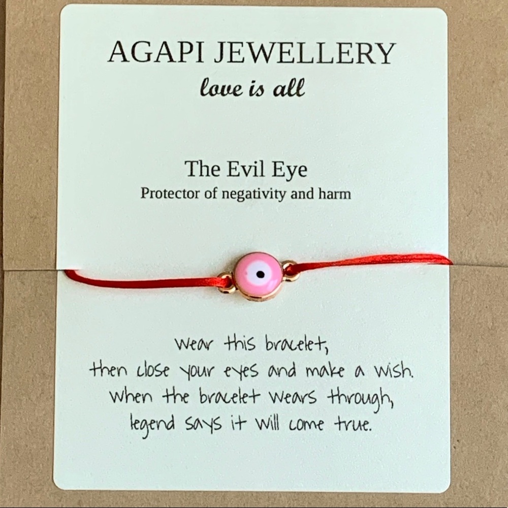 AGAPI JEWELLERY Pink Evil Eye Bracelet - Red Cord